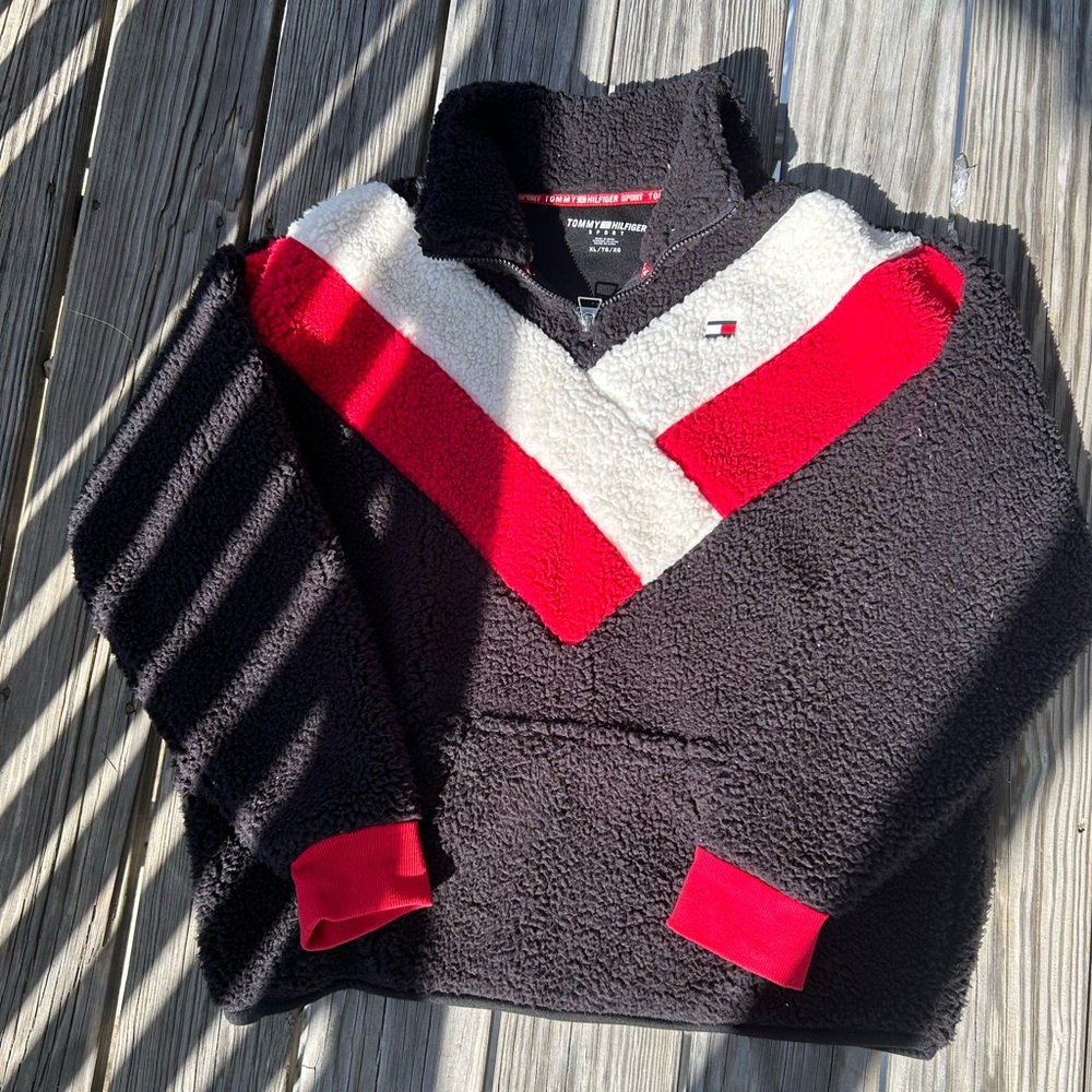 Tommy Hilfiger Sport Colorblocked Deep Pile Sherpa 1/4 Zip Fleece Large